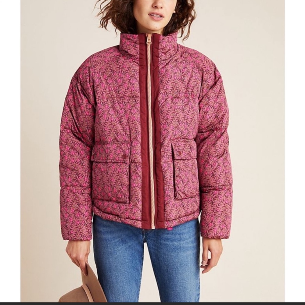 Anthropologie Numph Lillie Floral Puffer Jacket in size large